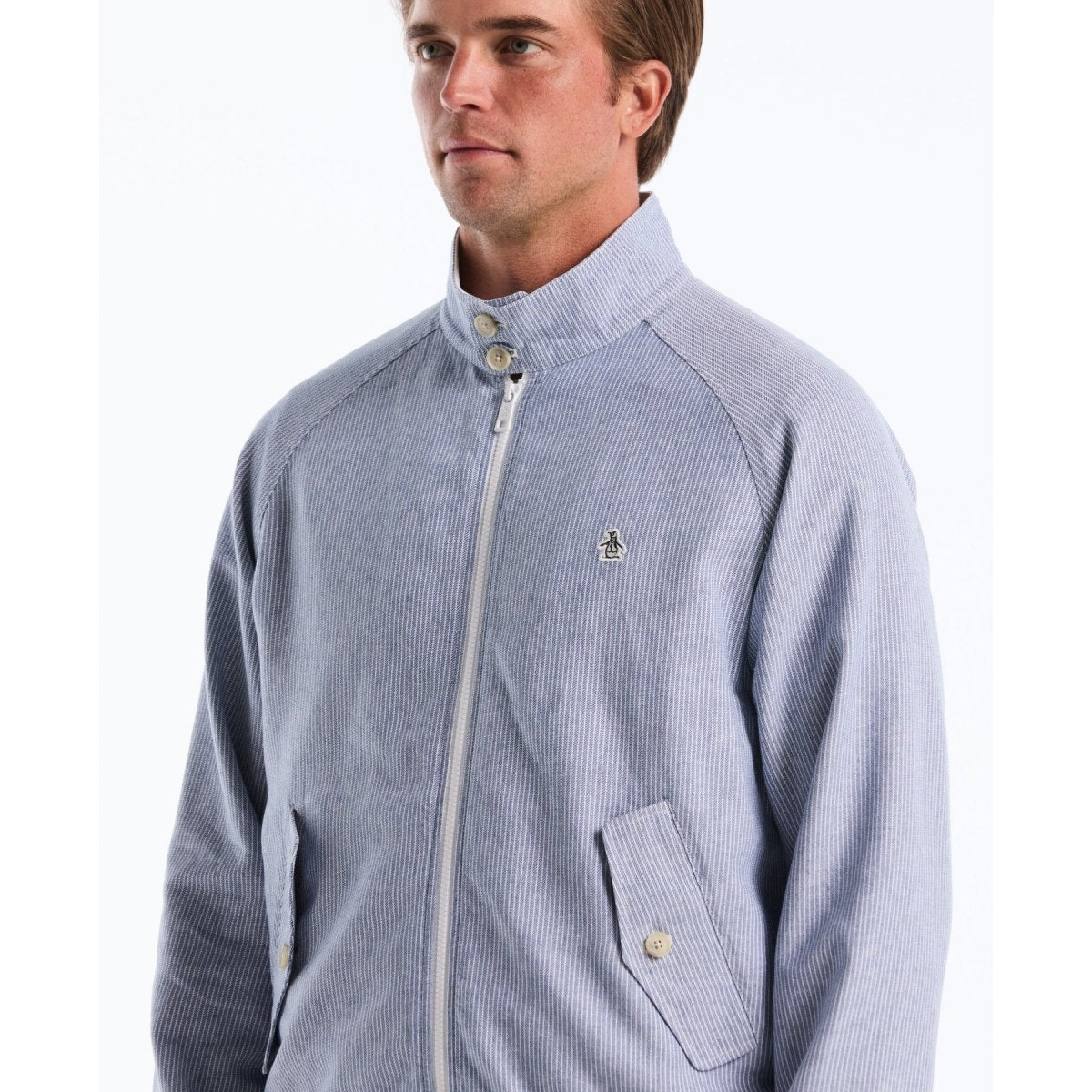 Herringbone Stripe Harrington Jacket In Sargasso Sea - RUTHERFORD & Co
