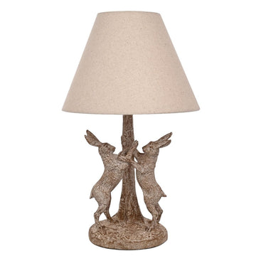 Hestia Wood Eff Hare Table Lamp W Natural Shade 17.5" - RUTHERFORD & Co