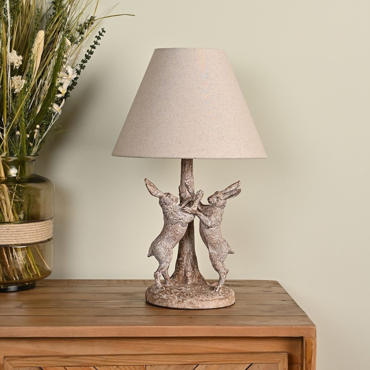 Hestia Wood Eff Hare Table Lamp W Natural Shade 17.5" - RUTHERFORD & Co