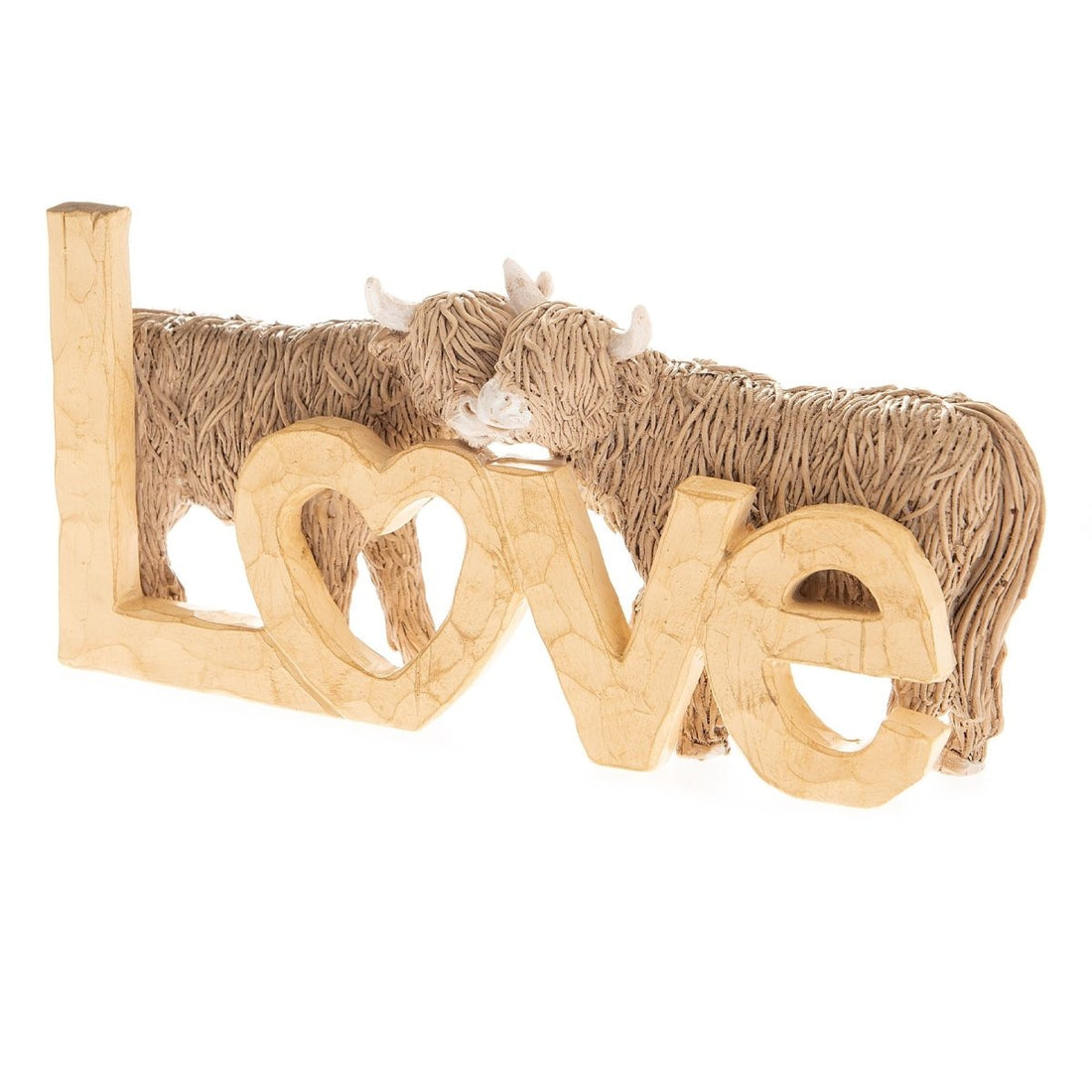Hestia Wood Effect Resin Highland Cow Ornament - Love - RUTHERFORD & Co