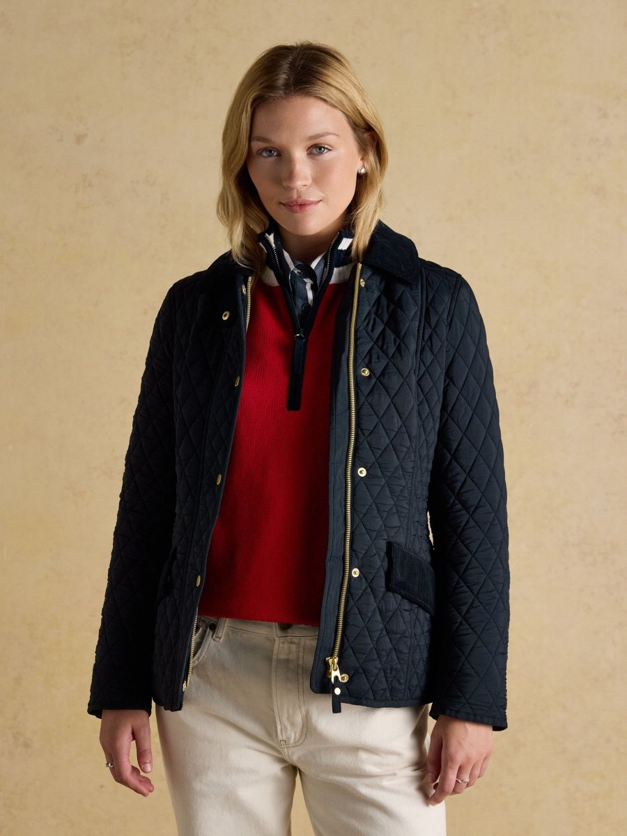 Highclere Navy Showerproof Diamond Quilted Jacket - RUTHERFORD & Co