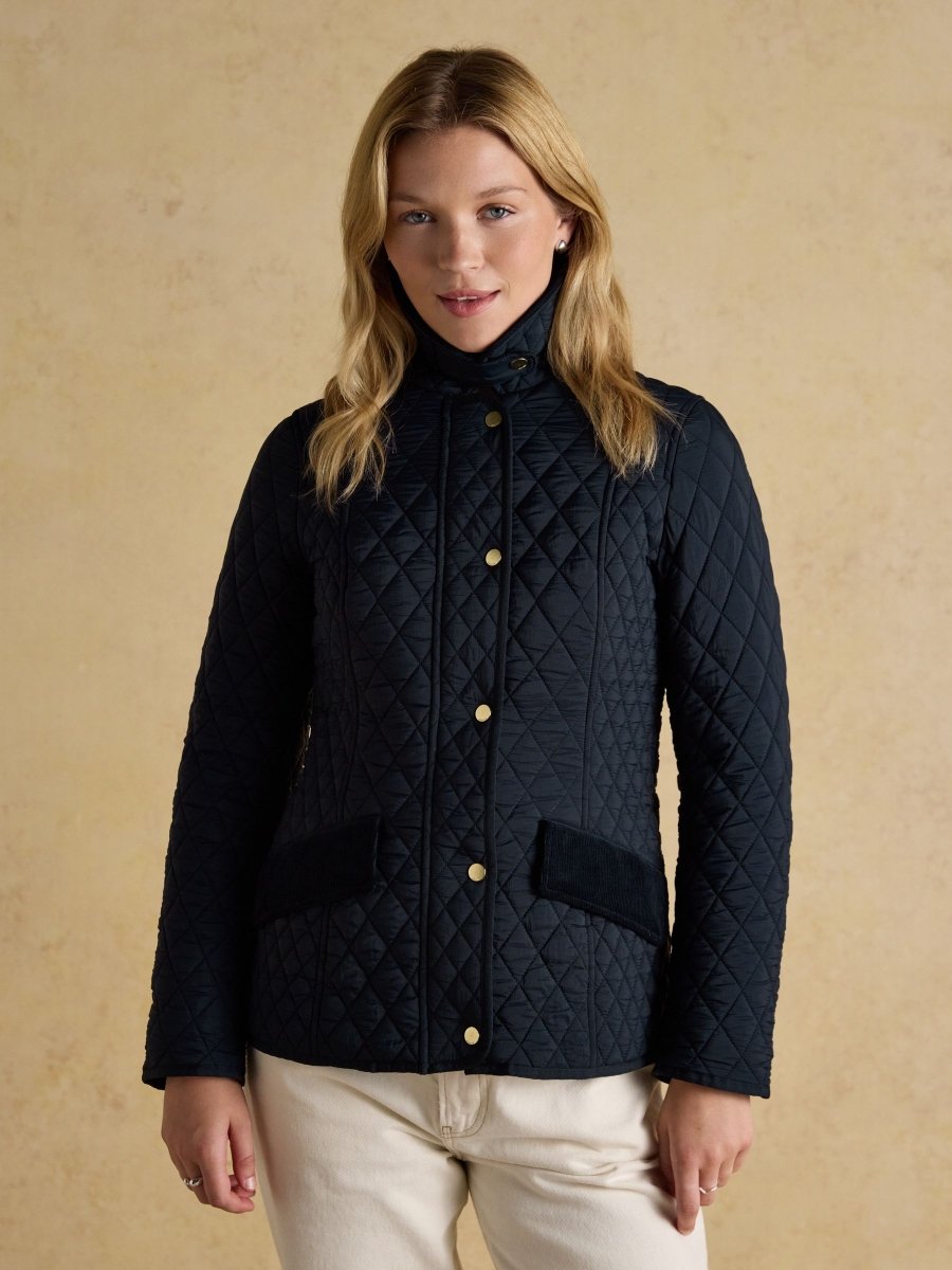 Highclere Navy Showerproof Diamond Quilted Jacket - RUTHERFORD & Co