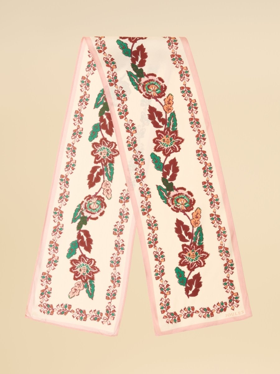 Highgrove Ecru Floral 100% Silk Skinny Scarf - RUTHERFORD & Co