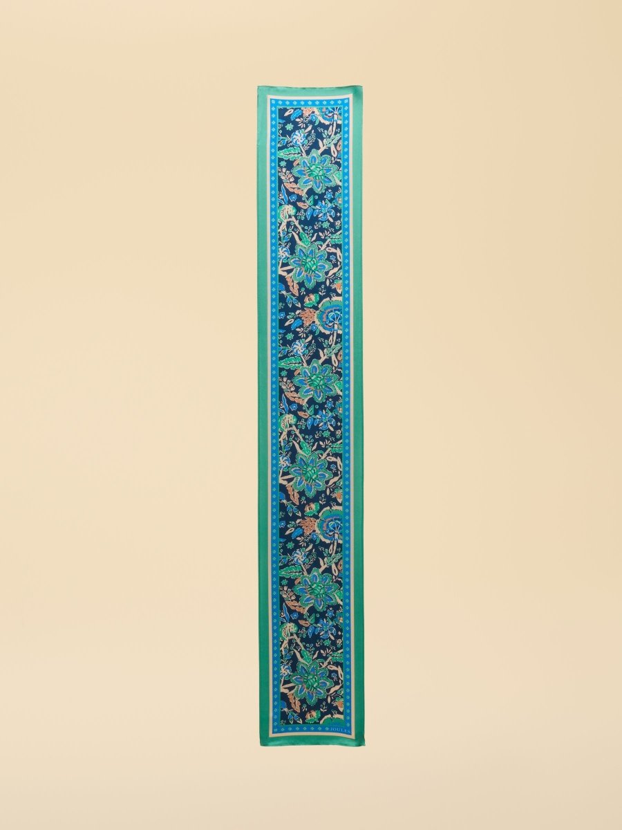 Highgrove Green Blue Floral 100% Silk Skinny Scarf - RUTHERFORD & Co