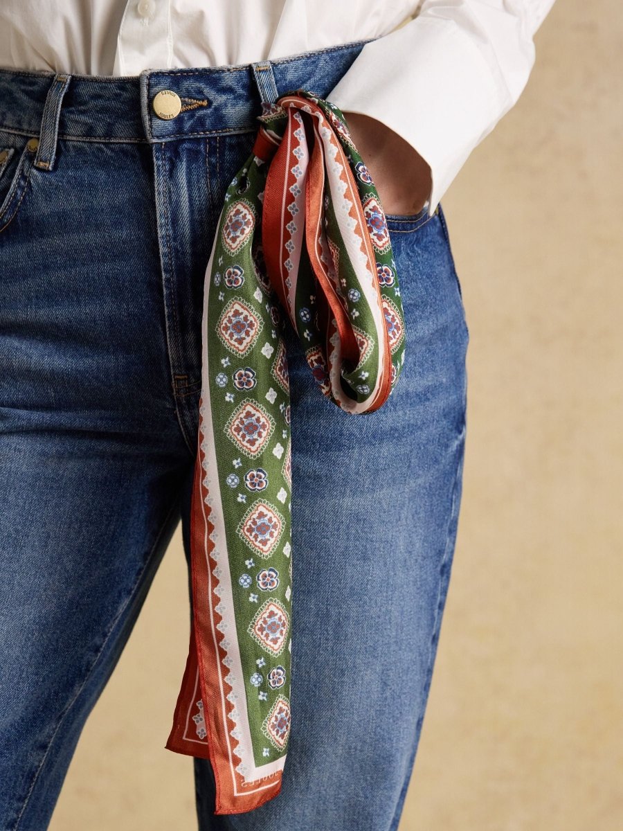 Highgrove Green Silk Printed Skinny Scarf - RUTHERFORD & Co
