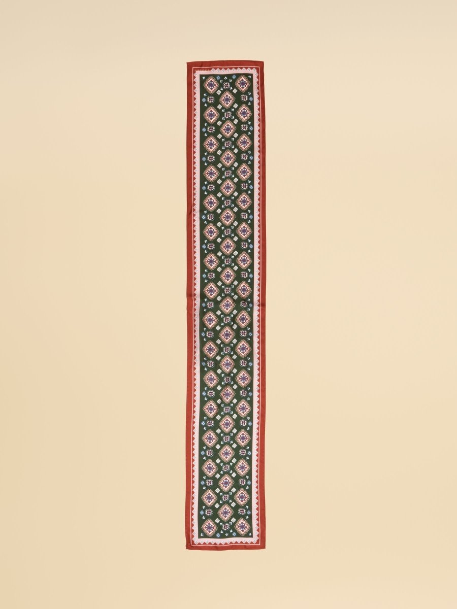 Highgrove Green Silk Printed Skinny Scarf - RUTHERFORD & Co