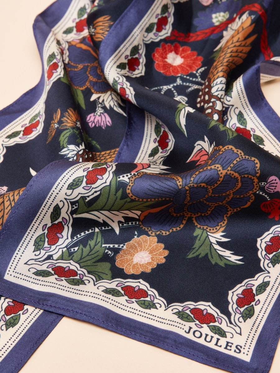 Highgrove Navy Silk Printed Skinny Scarf - RUTHERFORD & Co