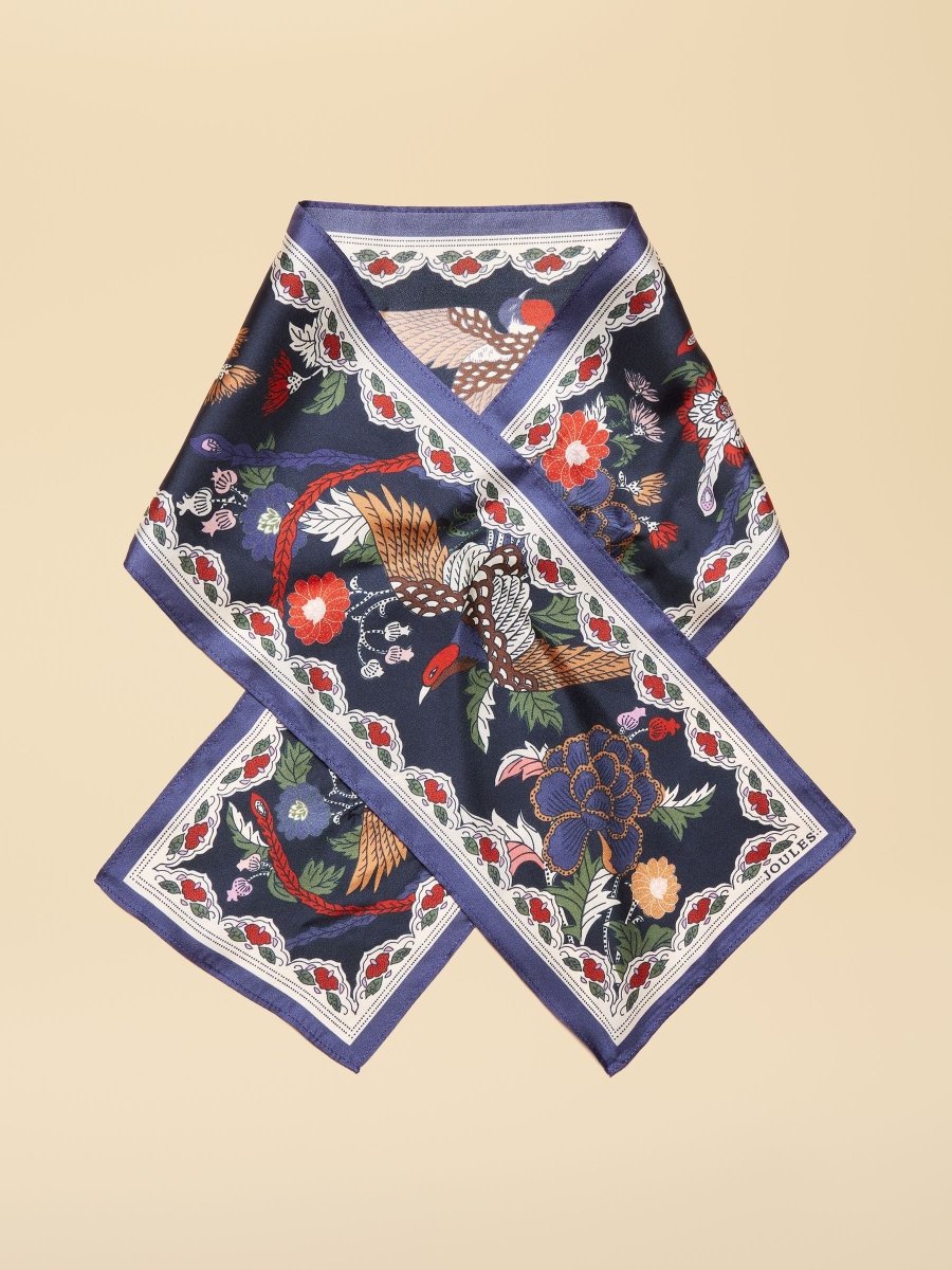 Highgrove Navy Silk Printed Skinny Scarf - RUTHERFORD & Co