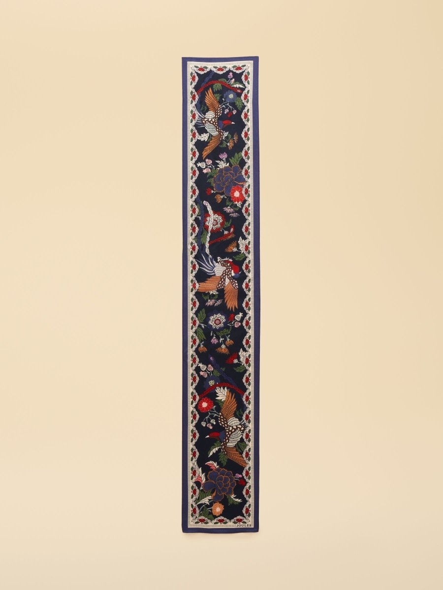 Highgrove Navy Silk Printed Skinny Scarf - RUTHERFORD & Co