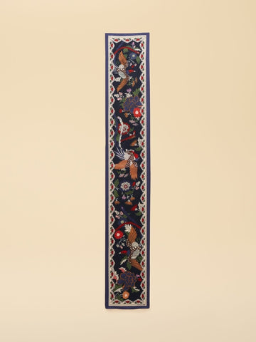 Highgrove Navy Silk Printed Skinny Scarf - RUTHERFORD & Co