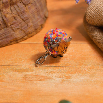Highland Coo Rainbow Pom Pom Wooden Keyring - RUTHERFORD & Co