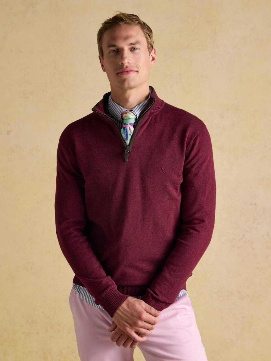 Hillside Burgundy Quarter Zip Knitted Jumper - RUTHERFORD & Co