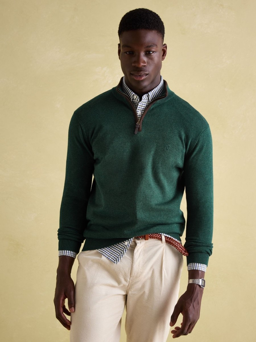 Hillside Dark Green Quarter Zip Knit Jumper - RUTHERFORD & Co