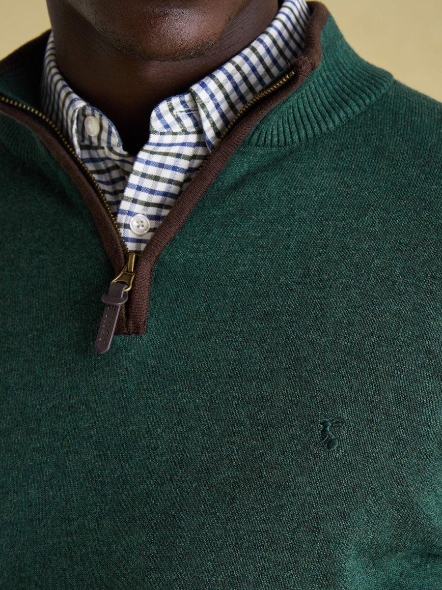 Hillside Dark Green Quarter Zip Knit Jumper - RUTHERFORD & Co