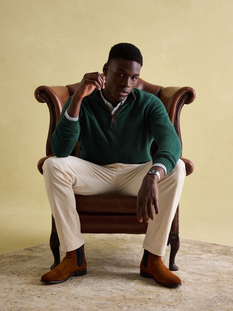 Hillside Dark Green Quarter Zip Knit Jumper - RUTHERFORD & Co