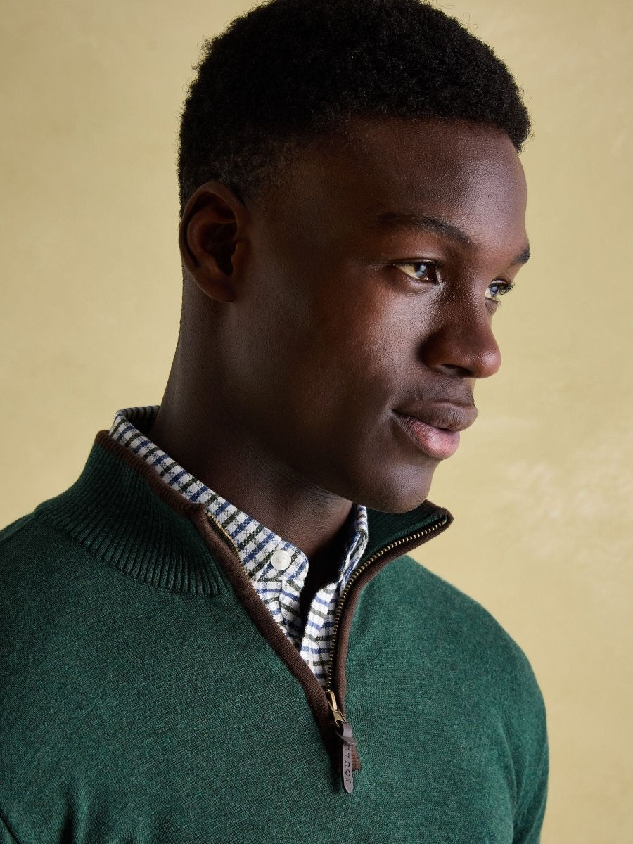 Hillside Dark Green Quarter Zip Knit Jumper - RUTHERFORD & Co