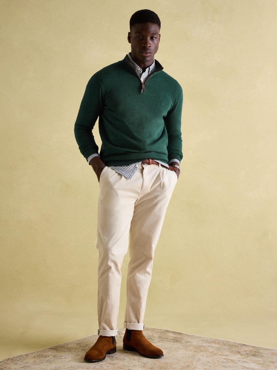Hillside Dark Green Quarter Zip Knit Jumper - RUTHERFORD & Co