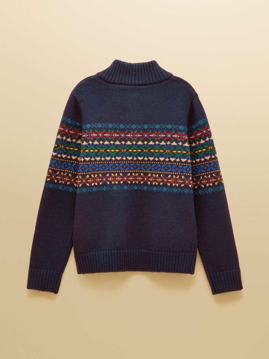 Hillside Fair Isle Quarter Zip Jumper - Navy - RUTHERFORD & Co