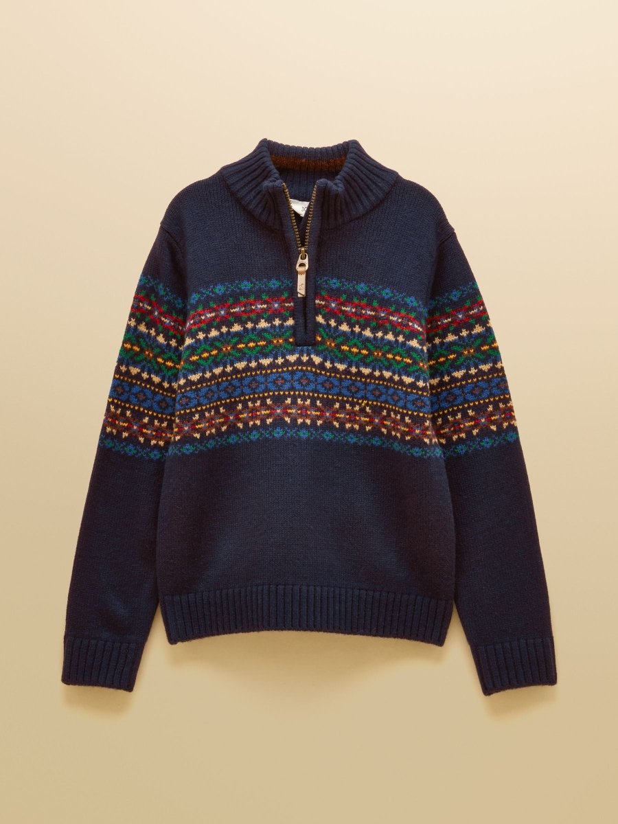 Hillside Fair Isle Quarter Zip Jumper - Navy - RUTHERFORD & Co