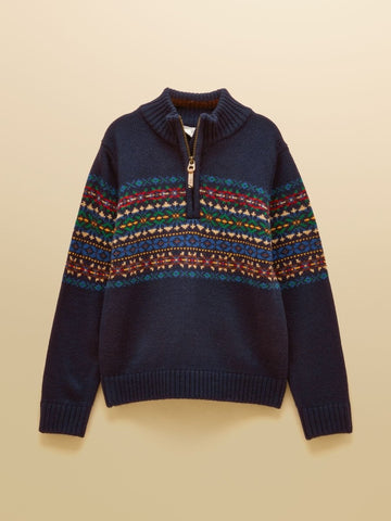 Hillside Fair Isle Quarter Zip Jumper - Navy - RUTHERFORD & Co
