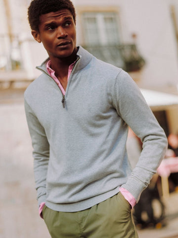 Hillside Grey Quarter Zip Knitted Jumper - RUTHERFORD & Co