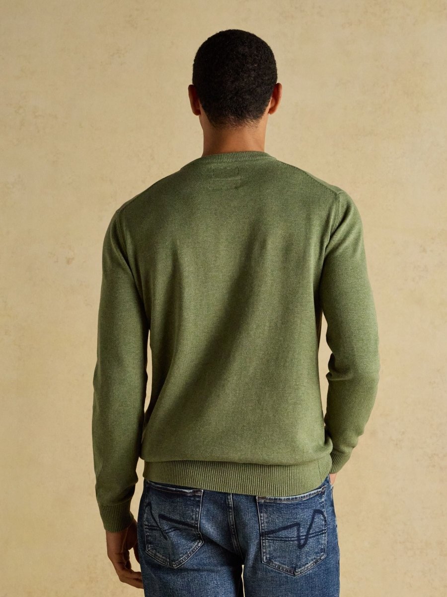 Hillside Khaki Green Crew Neck Knitted Jumper - RUTHERFORD & Co