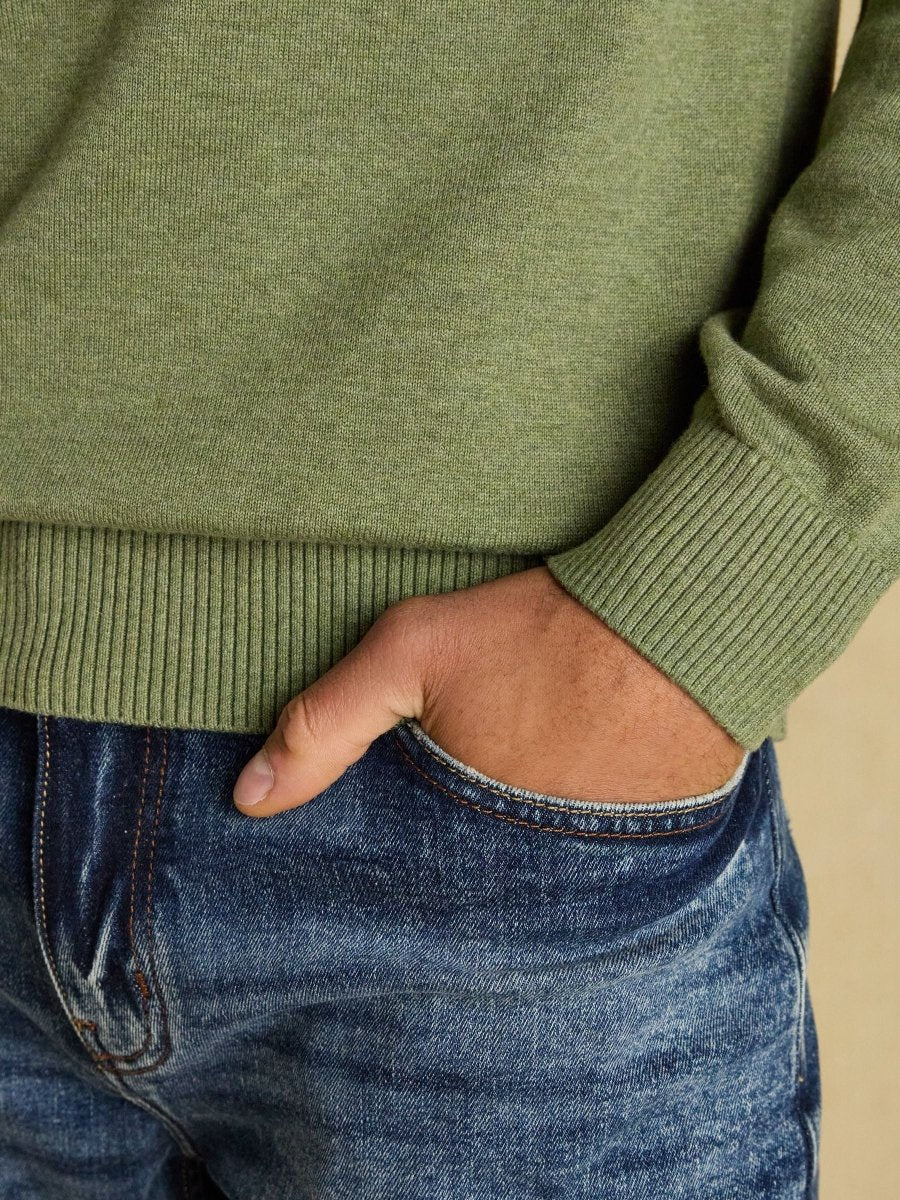 Hillside Khaki Green Crew Neck Knitted Jumper - RUTHERFORD & Co