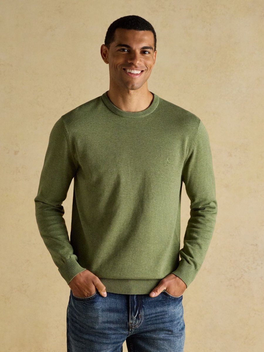 Hillside Khaki Green Crew Neck Knitted Jumper - RUTHERFORD & Co