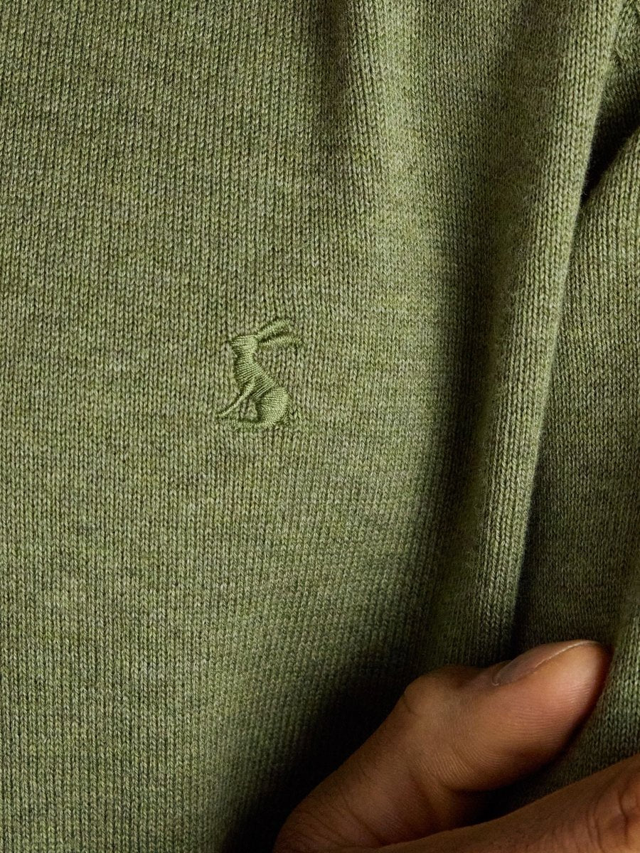 Hillside Khaki Green Crew Neck Knitted Jumper - RUTHERFORD & Co
