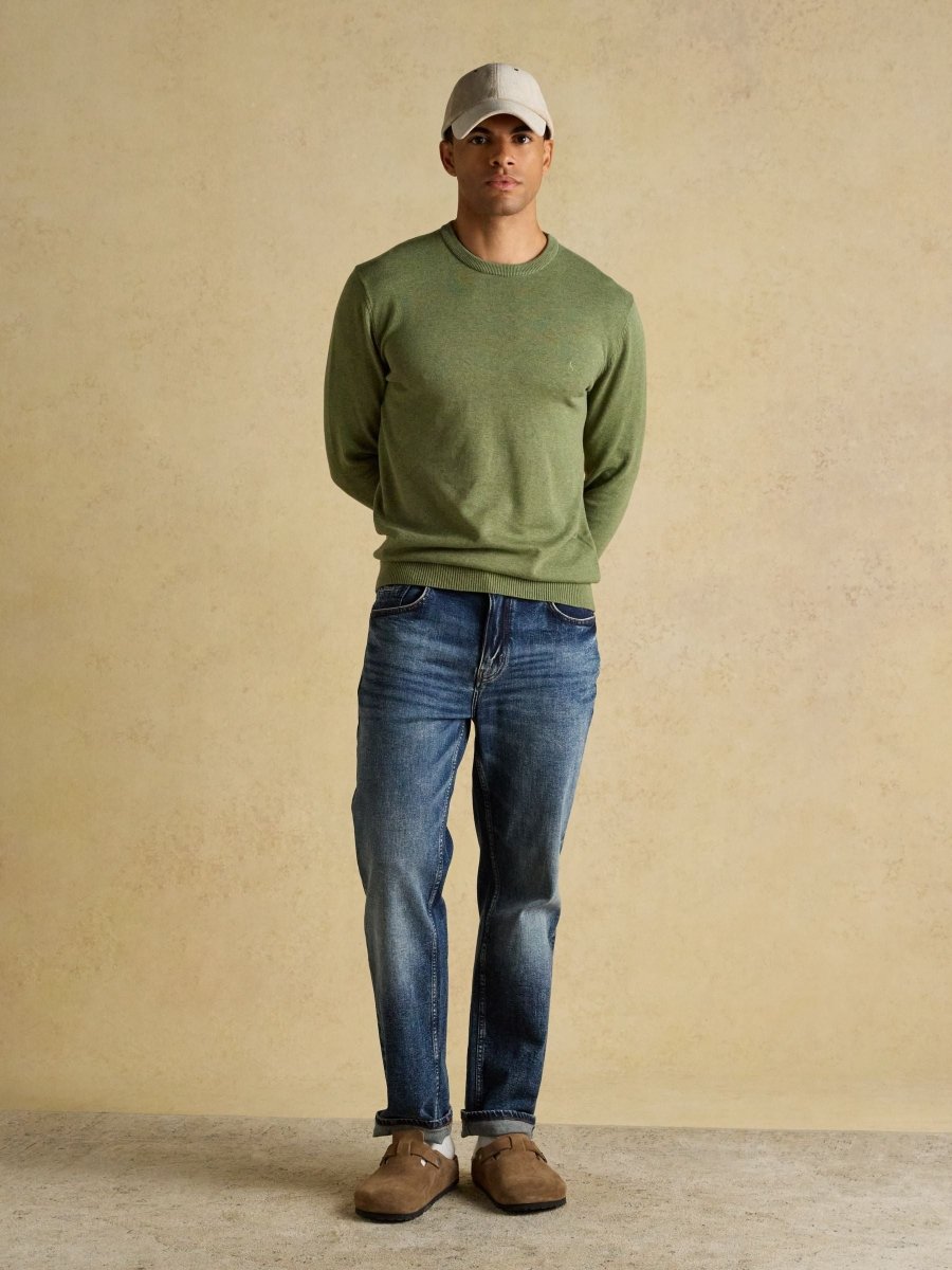Hillside Khaki Green Crew Neck Knitted Jumper - RUTHERFORD & Co