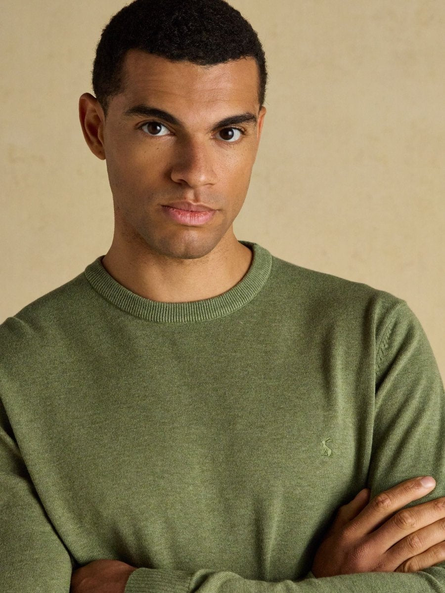 Hillside Khaki Green Crew Neck Knitted Jumper - RUTHERFORD & Co