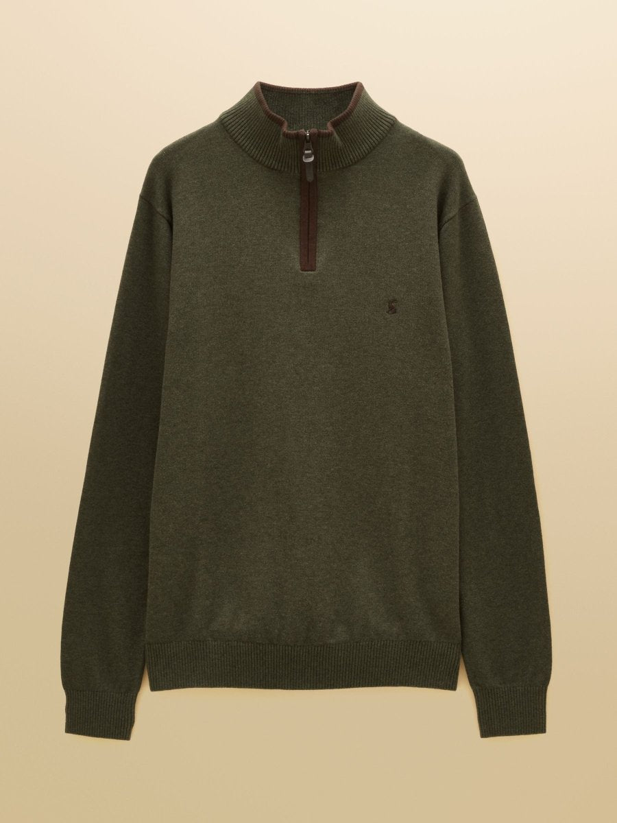 Hillside Khaki Green Quarter Zip Knitted Jumper - RUTHERFORD & Co