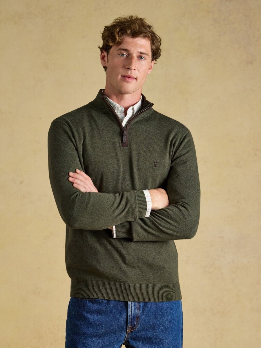 Hillside Khaki Green Quarter Zip Knitted Jumper - RUTHERFORD & Co