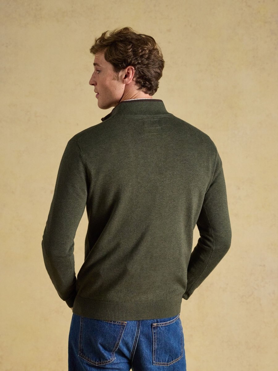 Hillside Khaki Green Quarter Zip Knitted Jumper - RUTHERFORD & Co