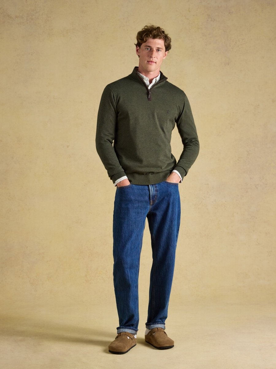 Hillside Khaki Green Quarter Zip Knitted Jumper - RUTHERFORD & Co