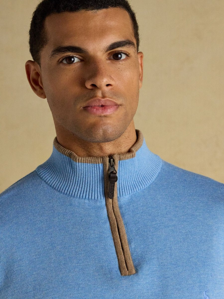 Hillside Light Blue Quarter Zip Knitted Jumper - RUTHERFORD & Co