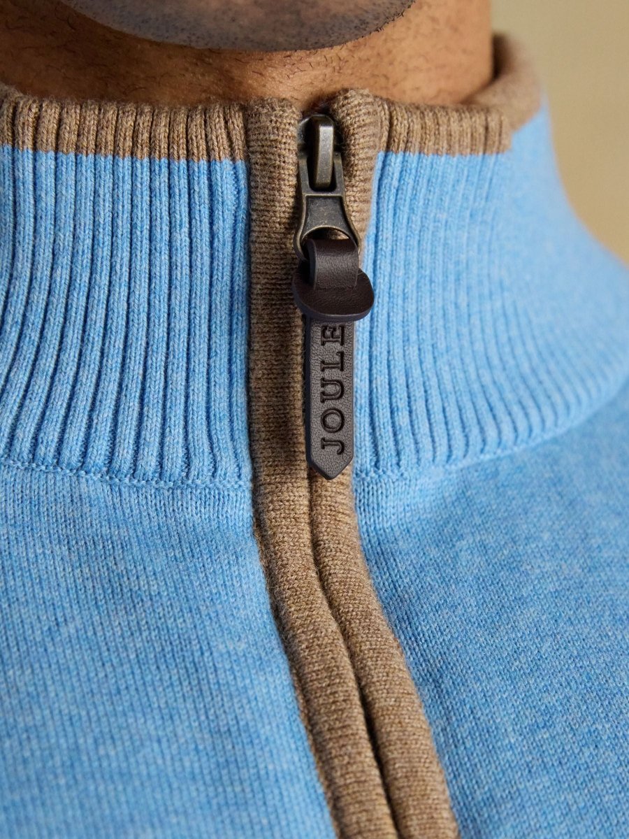 Hillside Light Blue Quarter Zip Knitted Jumper - RUTHERFORD & Co