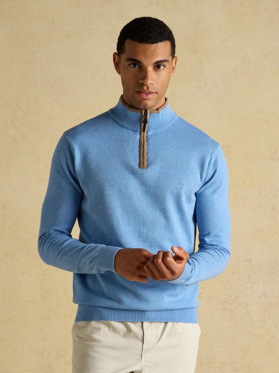 Hillside Light Blue Quarter Zip Knitted Jumper - RUTHERFORD & Co