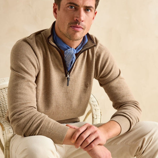 Hillside Oat Quarter Zip Knitted Jumper - RUTHERFORD & Co