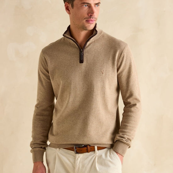 Hillside Oat Quarter Zip Knitted Jumper - RUTHERFORD & Co