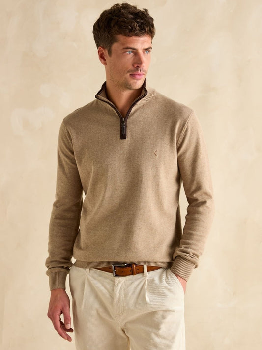 Hillside Oat Quarter Zip Knitted Jumper - RUTHERFORD & Co