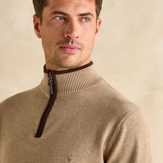 Hillside Oat Quarter Zip Knitted Jumper - RUTHERFORD & Co