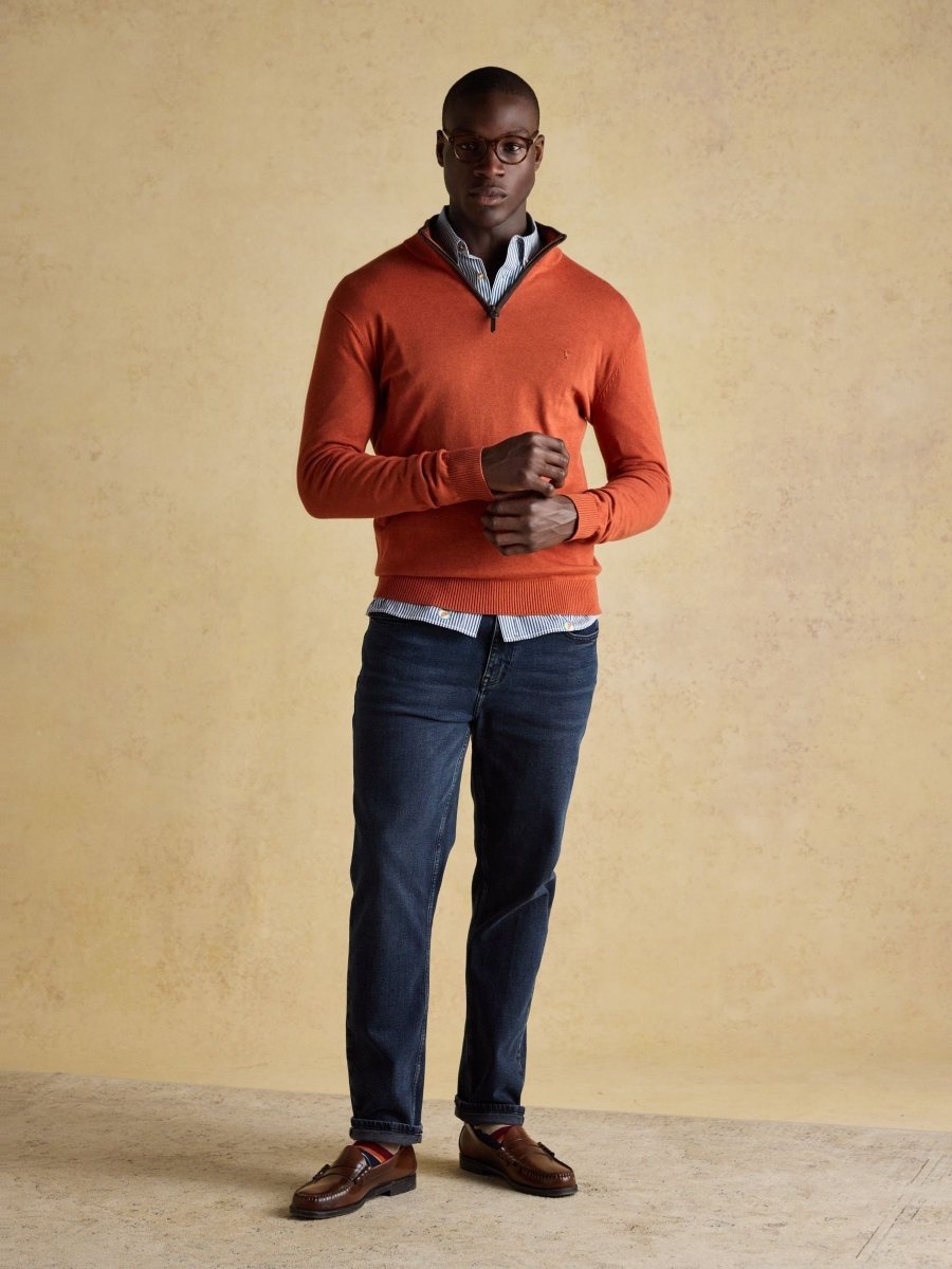 Hillside Orange Quarter Zip Knitted Jumper - RUTHERFORD & Co