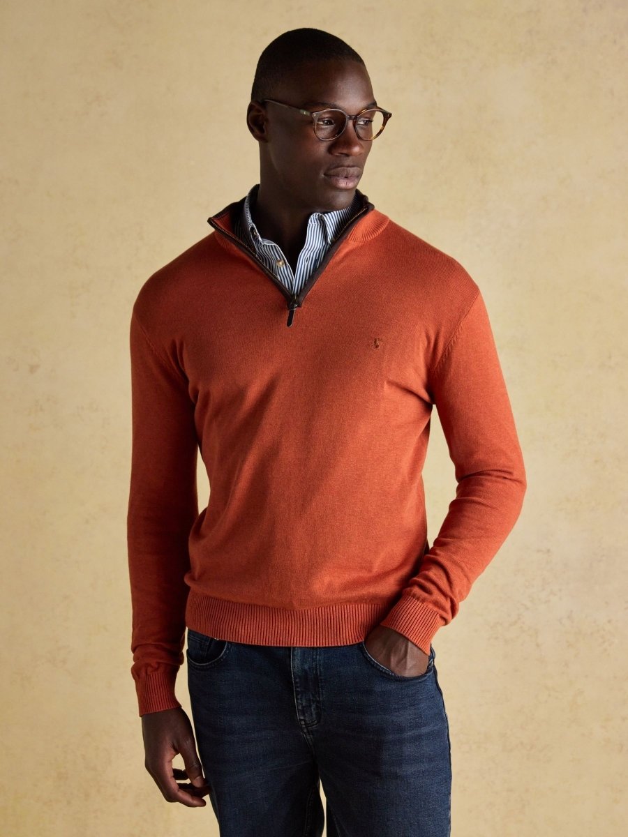 Hillside Orange Quarter Zip Knitted Jumper - RUTHERFORD & Co