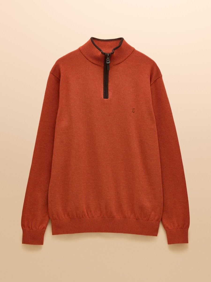 Hillside Orange Quarter Zip Knitted Jumper - RUTHERFORD & Co
