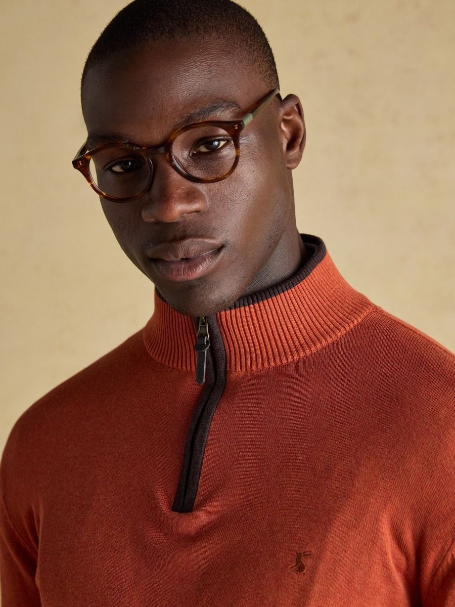 Hillside Orange Quarter Zip Knitted Jumper - RUTHERFORD & Co