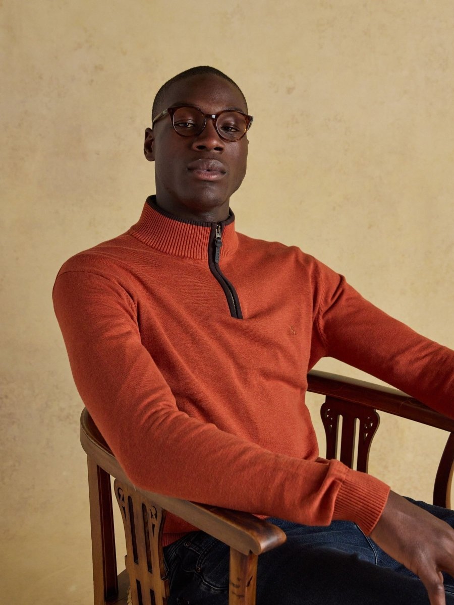 Hillside Orange Quarter Zip Knitted Jumper - RUTHERFORD & Co