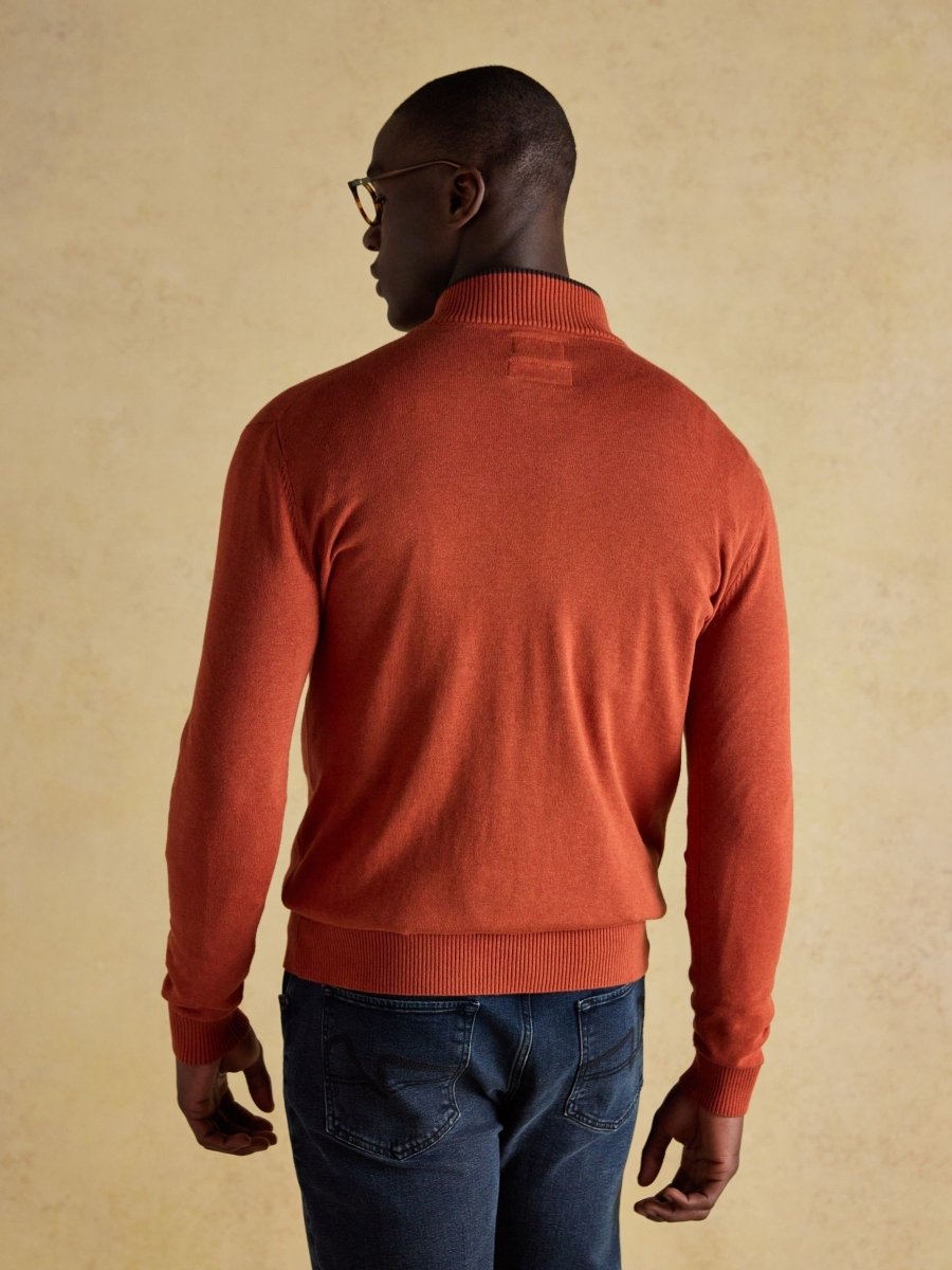 Hillside Orange Quarter Zip Knitted Jumper - RUTHERFORD & Co
