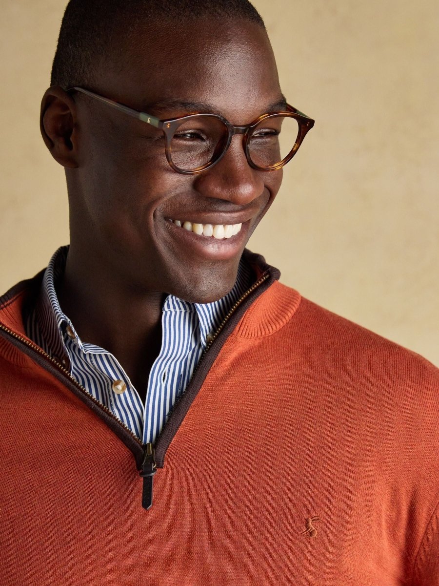 Hillside Orange Quarter Zip Knitted Jumper - RUTHERFORD & Co