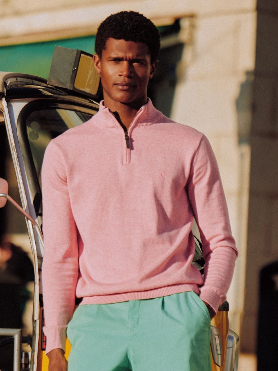 Hillside Pink Quarter Zip Knitted Jumper - RUTHERFORD & Co